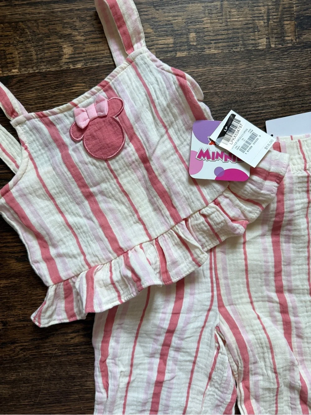 Disney Minnie Mouse Toddler Girls Pink Stripe Two-Piece Gauze Set